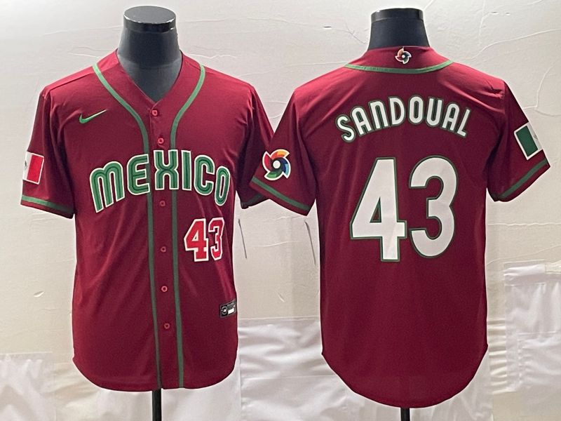 Men 2023 World Cub Mexico 43 Sandoual Red Nike MLB Jersey1